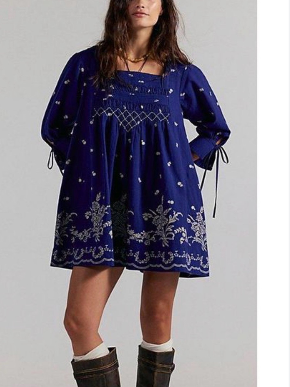 Free People Women’s Sonora Printed Mini Dress Navy Blue‎ Size XS